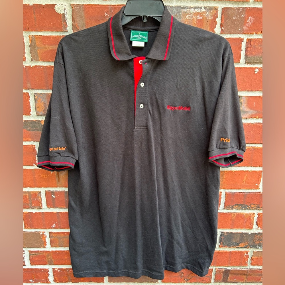 Outerbanks Exxon Mobil Black & Red Safety Award Large Polo Shirt Pride 210 B-6